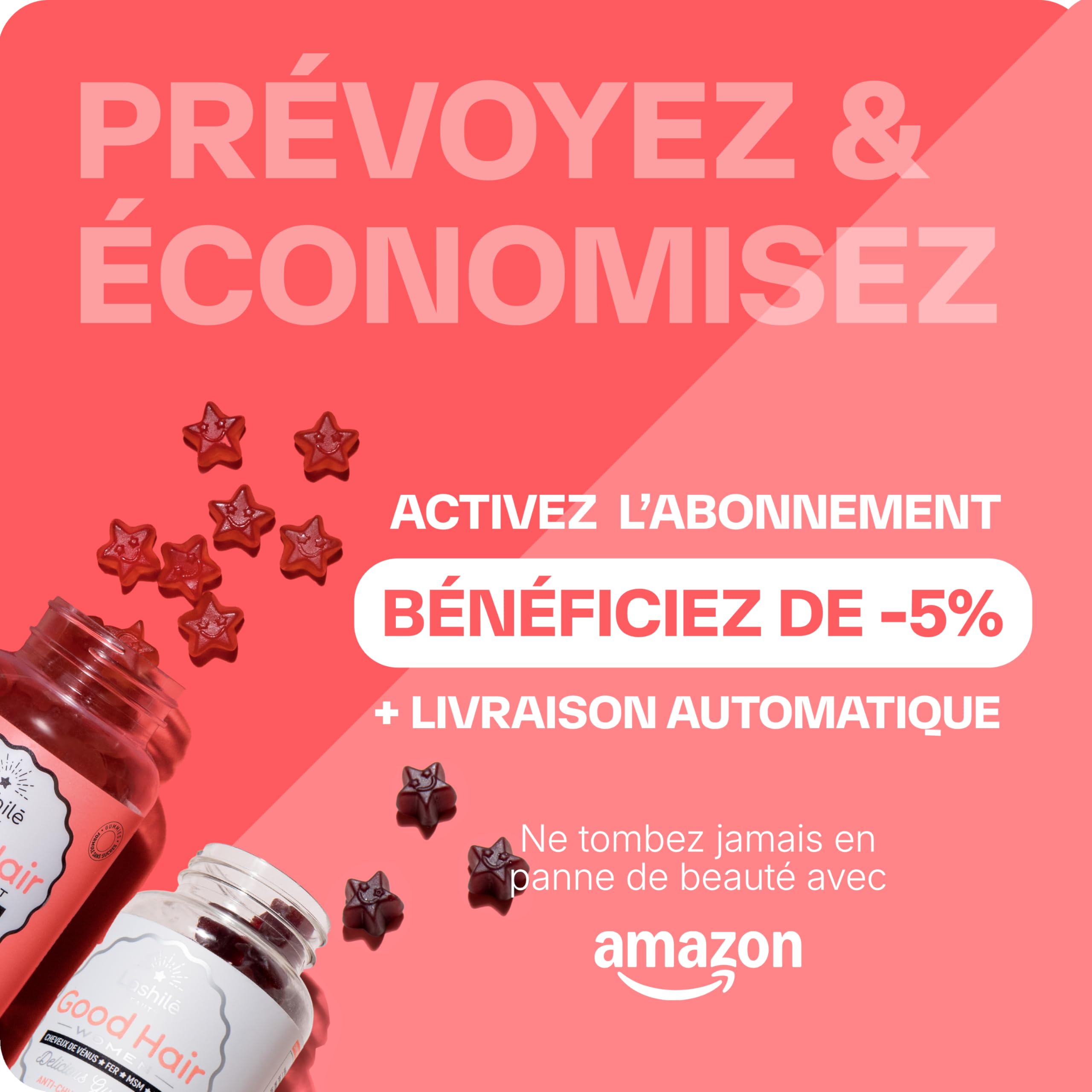 Lashilé Beauty - Gummies cheveux - Anti-chute croissance et fortification cheveux - Pack exclusive Good Hair et Good Hair women - Complément alimentaire - Biotine Fer Zinc - Cure 1 Mois - 120 Gummies