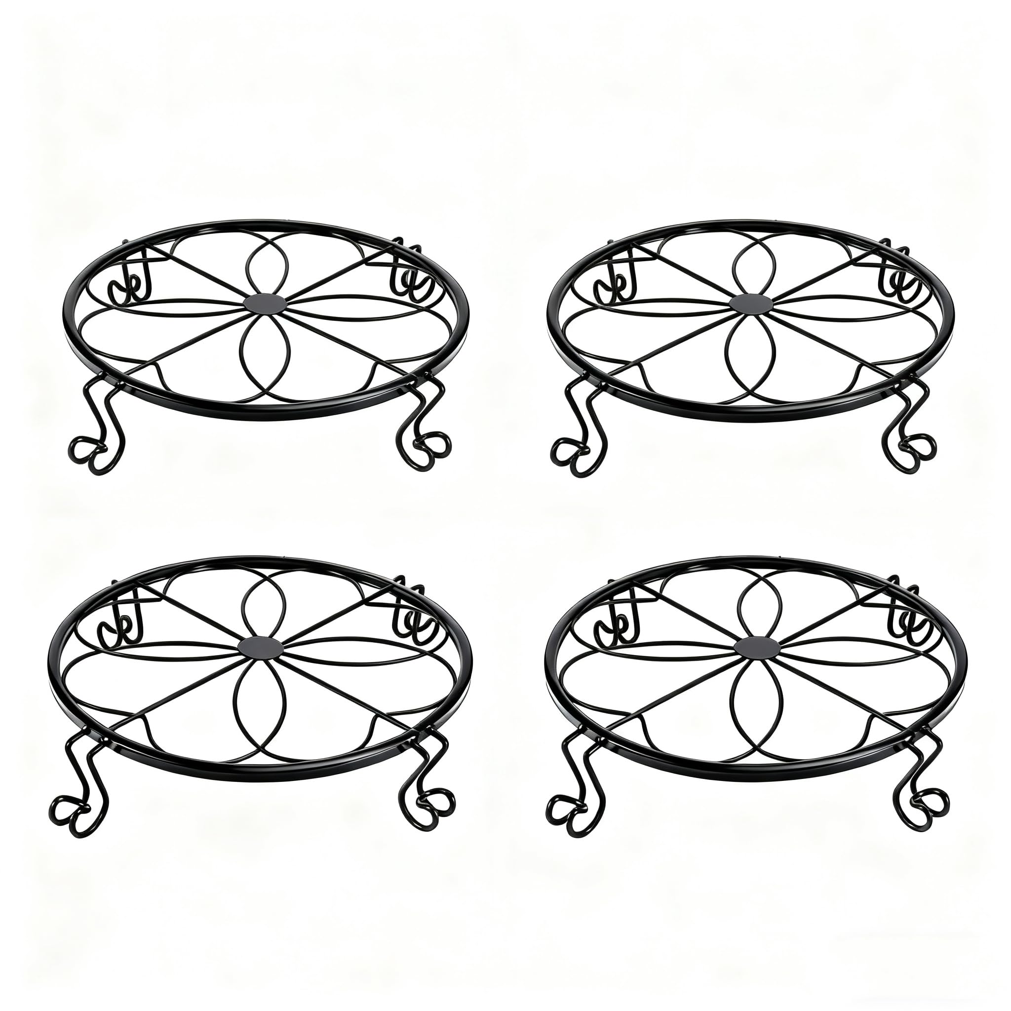 View 1 of 1/2/4 Pack 10/12 Inch Heavy Duty Iron Plant Stands - Rustproof Metal Flower Pot Holder for Indoor Outdoor Use, Round Wrought Iron Planter Stand for Corner Gardening, Patio, Balcony Decor- Black (12IN4PCS)