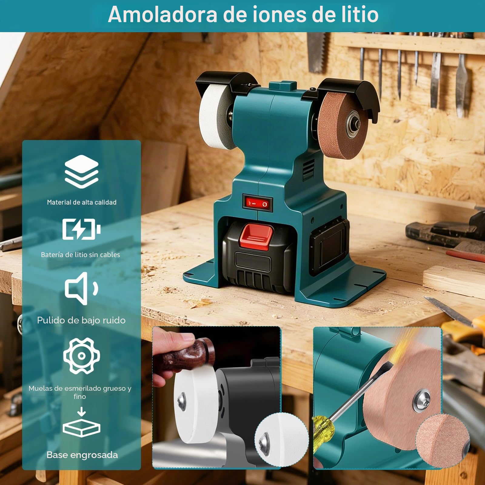 Lijadora De Banda EléCtrica, Mini Afilador De Cuchillos con 2400 mAh Batería Eléctrico Pulidor etite Amoladora de banco de trabajo MáQuina De Pulir Y Lijar De Banda Para Metal Y CarpinteríA