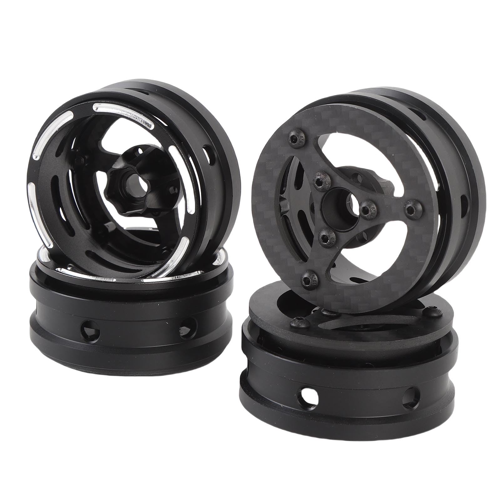 Generic Cerchione RC, Cerchio RC a 3 Razze Leggero in Fibra di Carbonio da 1,9 Pollici, Posteriore in Lega di Alluminio CNC con di Rapido Pneumatici per Cingolato SCX10 D90 Capra 1/10