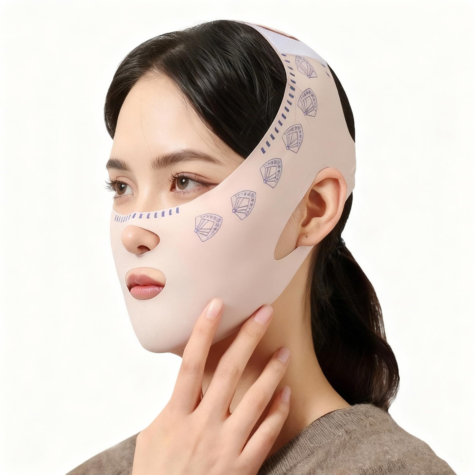 Reductor de papada mentonera V-Line lifting face mask transpirable y reutilizable, face tape ajustable definidor de mandíbula jawliner, máscara facial reafirmante mujer rosa