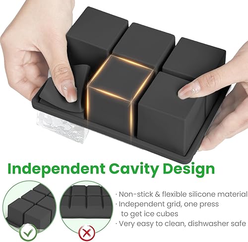 Miniatura 3 de Bandeja grande para cubitos de hielo, 2 unidades, moldes grandes de silicona para cubitos de hielo para whisky, bandejas de hielo cuadradas grandes