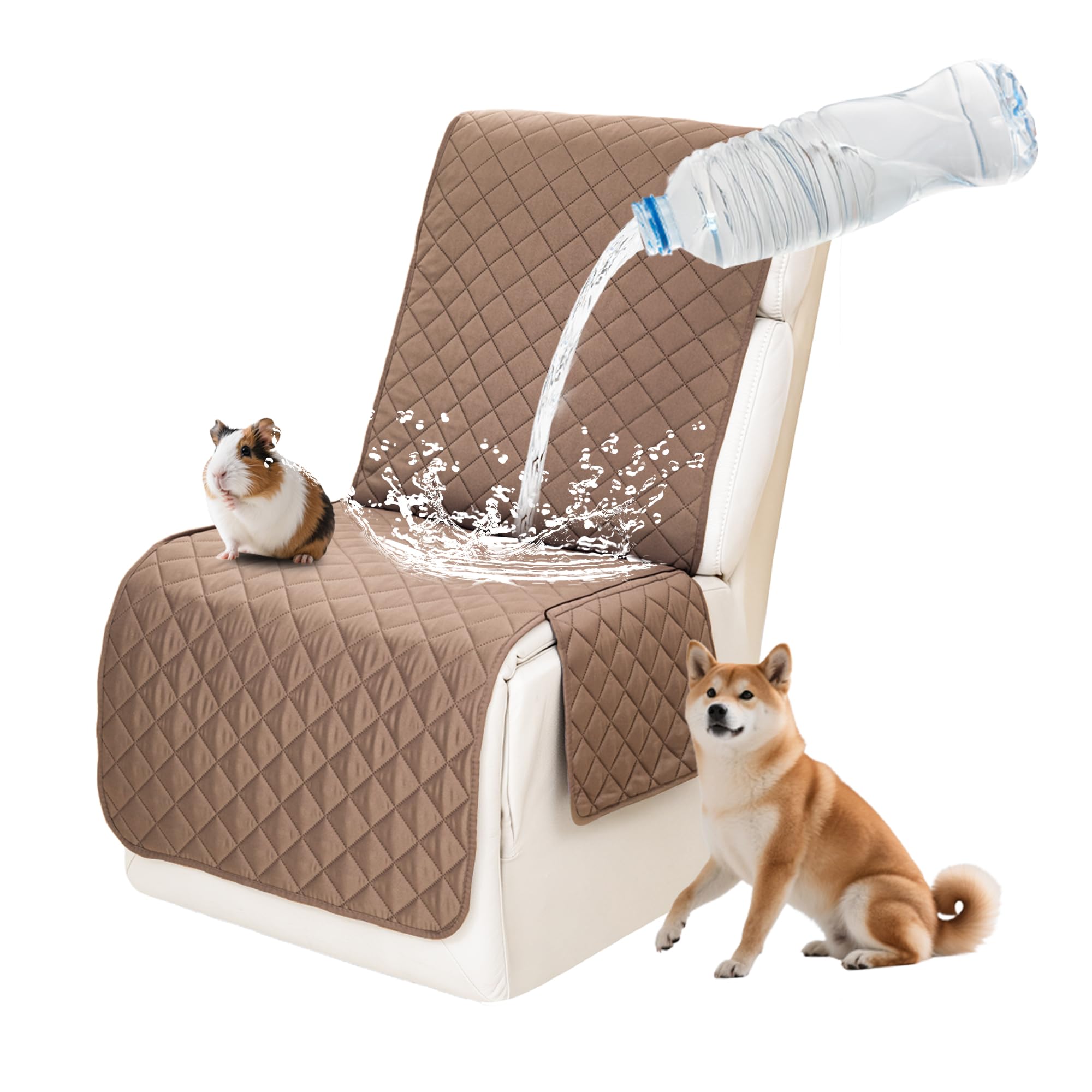 Waterproof Sectional Reclining Couch Covers L Shaped Recliner Sectional Sofa Cover 1 Piece Non Slip Washable Corner Recliner Slipcover Set for Pet Dog (Additional Seat Cover, Latte Coffee)
