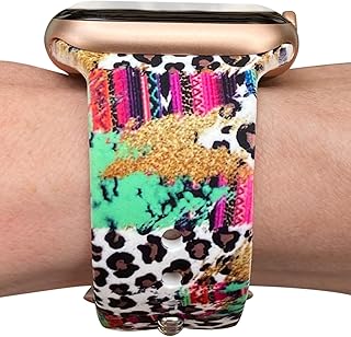 LuxBands Leopard Printed Watch Band Compatible with Apple Watch Bands 38mm 40mm 41mm 42mm 44mm 45mm Silicone Replacement for iWatch Series 8 7 6 5 4 3 2 1 SE, Leopard Serape Western (42-45mm Medium/Large, Leopard printed)