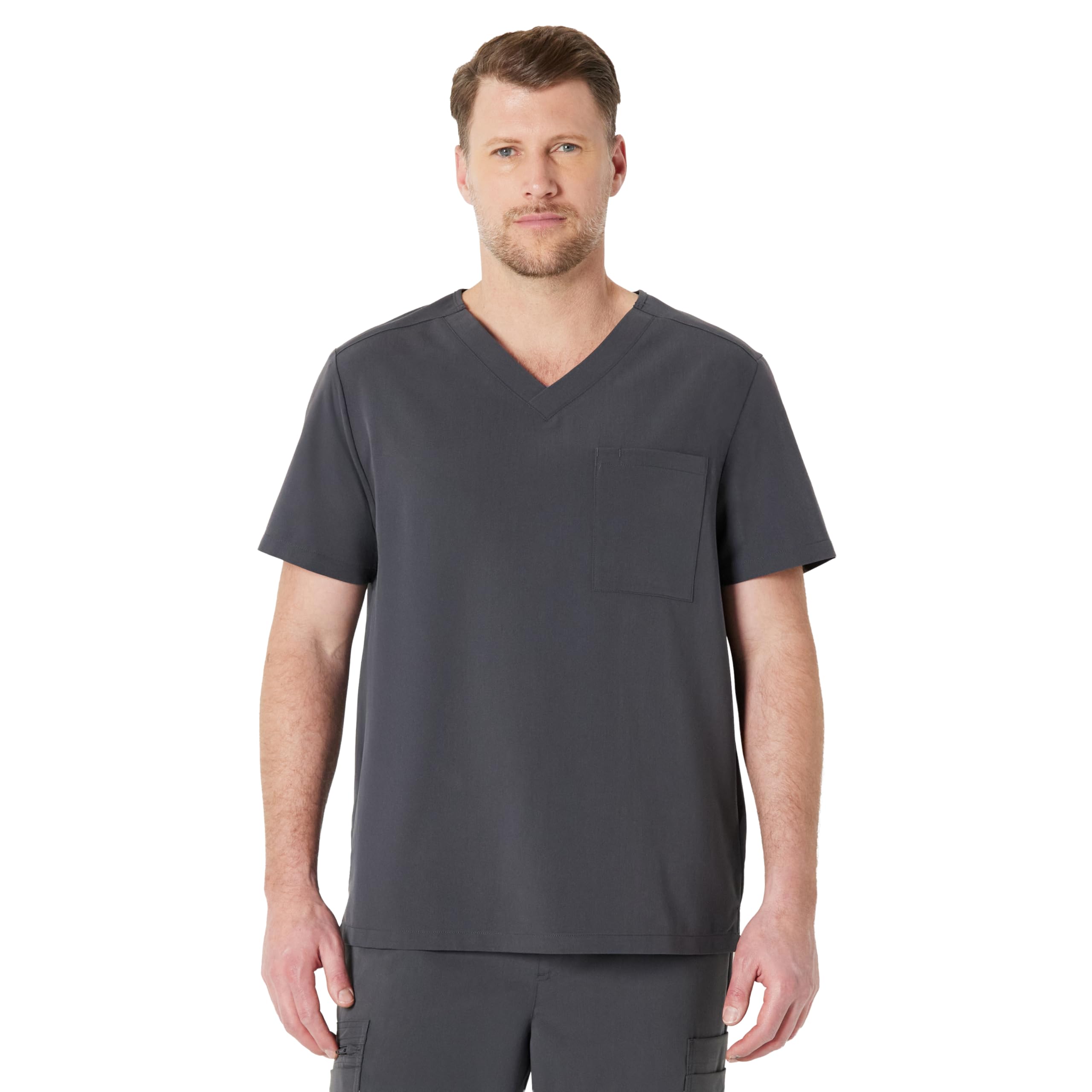 Amazon Basics Men's Scrubs V-Neck Top with Pockets, Charcoal, 3XL