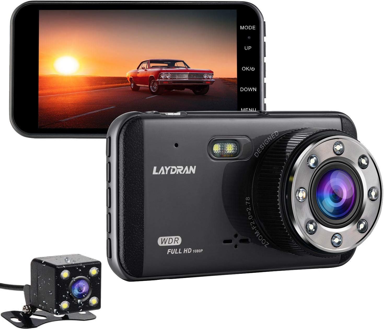 4" IPS Dual Lens Car Dash Cam FHD 1920X1080P Car Dashboard Camera 170 Degree Wide Angle Driving Camera Recorder with H.264,WDR,Night Vision,G-Sensor,Motion Detect,Loop Recording,Parking Mode