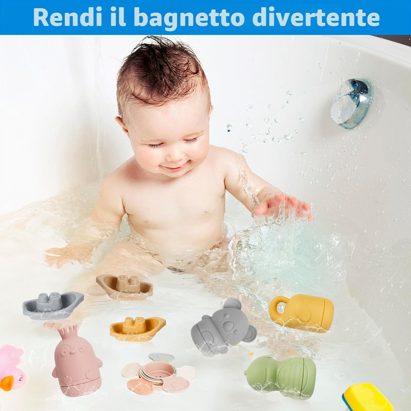 Giochi Bagnetto Neonato Antimuffa, Giocattoli Vasca Da Bagno Silicone | Giochi Vasca da Bagno Bambini, Giochi Bagnetto Neonato, Giocattoli da Bagno Bambini 3 Anni Compleanno Battesimale Regalo