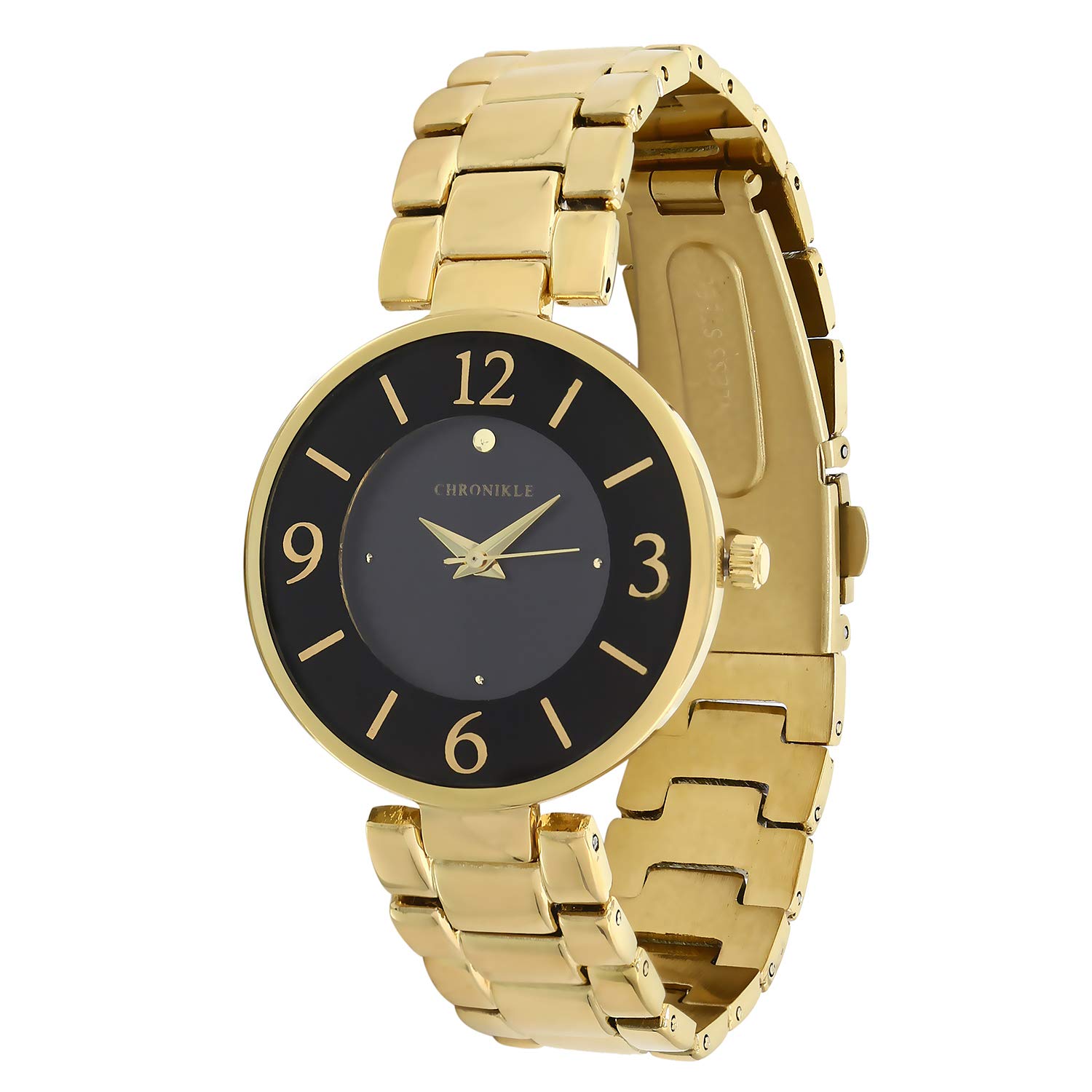 Chronikle Women's Metal Chain Wrist Watch with Diamond Studded Stones on dial (Band Color: Golden)