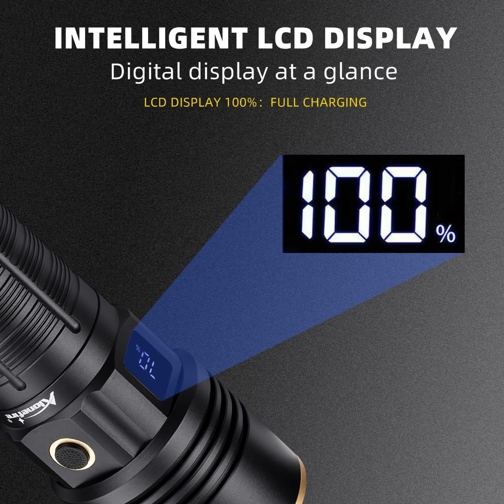 Alonefire X99 Linterna LED Recargable USB C 3500 Lúmenes Superbrillante Pantalla Digital 4 Modos Resistente al Agua con Carga Inversa con Batería para Acampada, Emergencias, Senderismo y Hogar