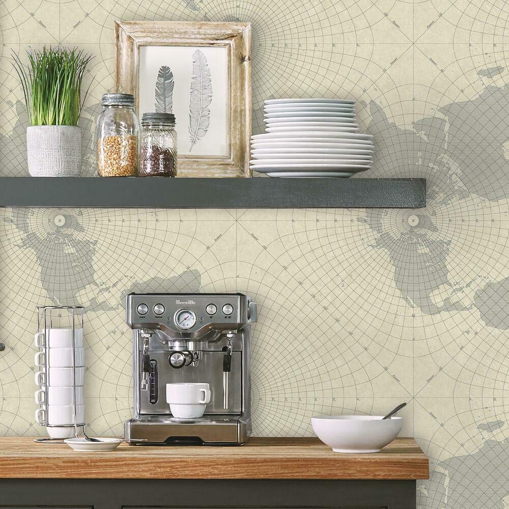 RoomMates RMK11076WP Gray Maritime Maps Peel and Stick Wallpaper, 20.5" x 16.5 feet - Image 2