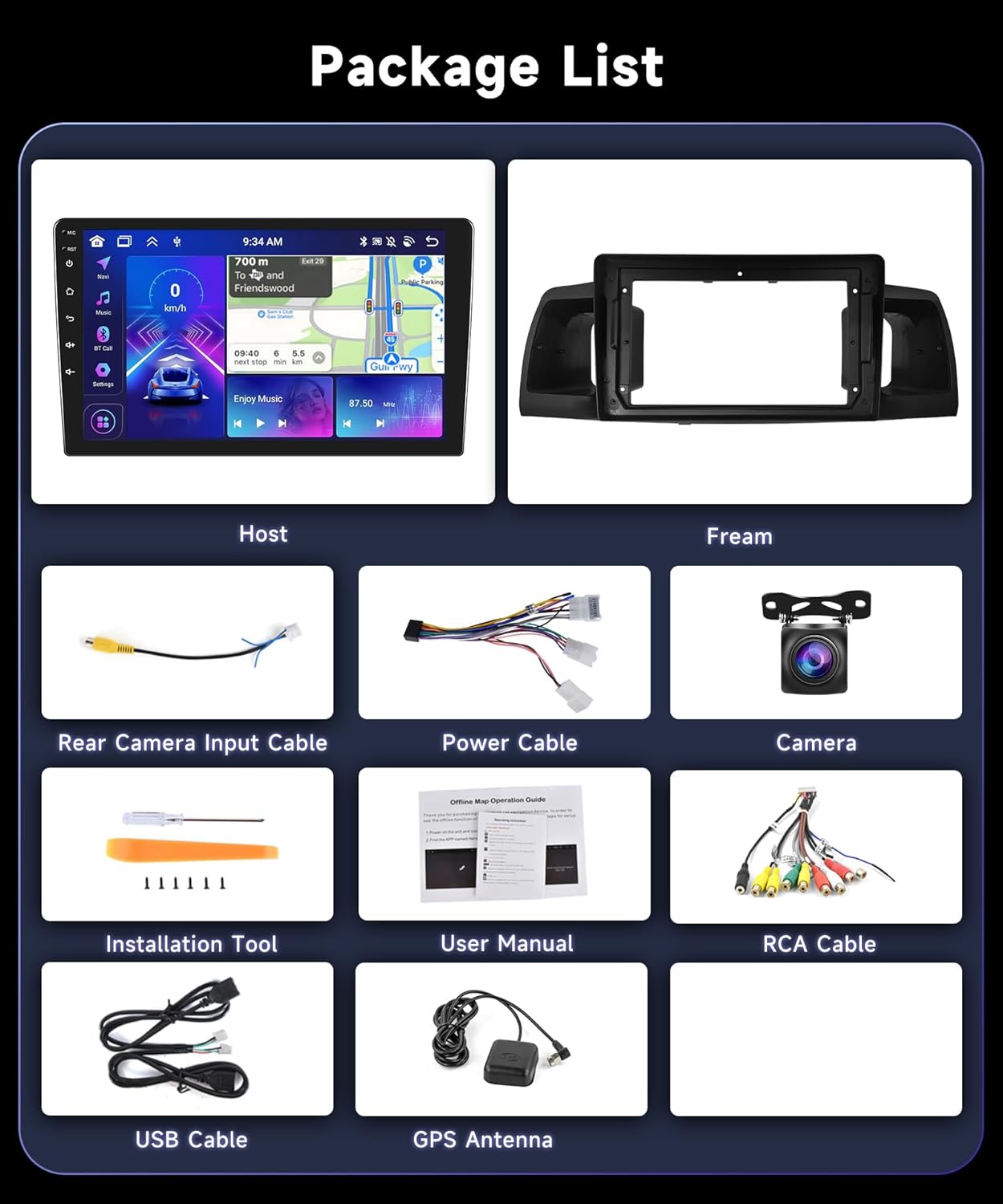 DSP 36EQ 8Core 2G 64G Radio for Toyota Corolla EX 2005-2012 Car Stereo with Wireless CarPlay,9inch 1280X720P IPS Touch Screen,Android Auto Mirrorlink,FM/RDS,GPS WiFi,AHD Backup Camera