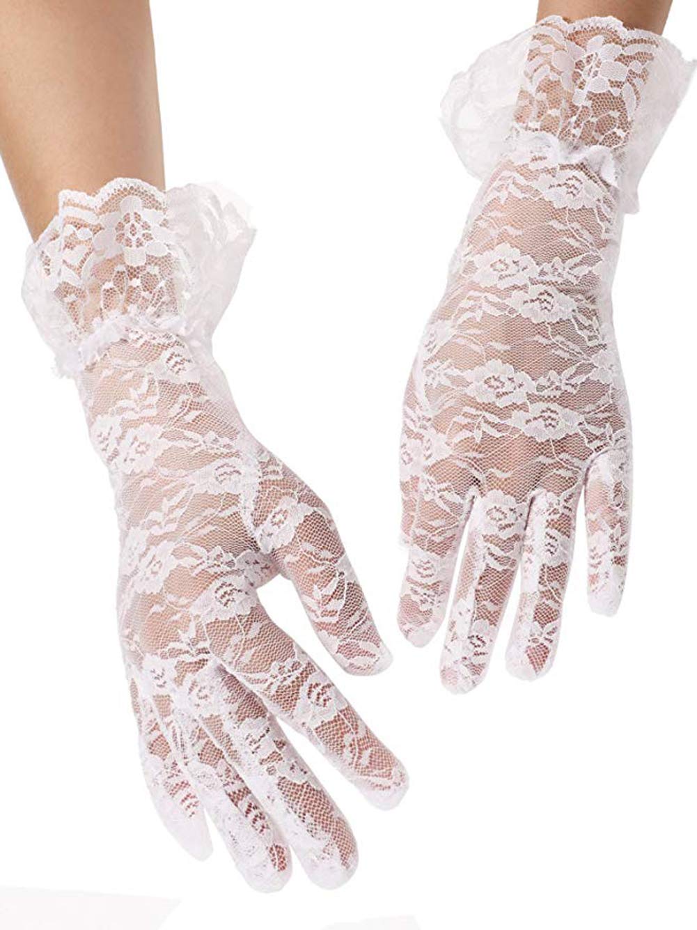 HOT DREAM Guantes de encaje corto para verano y mujer, guantes de encaje para bodas y cenas Blanco blanco Talla única