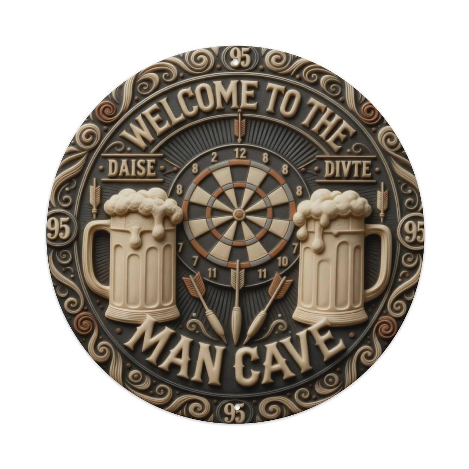 Dart Board Beer Mugs Man Cave Round Metal Tin Sign Vintage Wall Decor, Bar Garage Cafe Kitchen Home Wall Art Poster 8x8inches