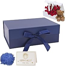 Dark Blue Gift Box with Lids 22x16x8.8 cm,Magnetic Gift Box Luxury Present Box with Ribbon Greeting Card Shredded Paper for Holidays Wedding Birthday Gift Packaging Party Gift Boxes