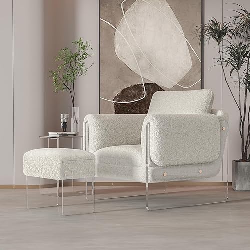 Miniatura 5 de Taburete de tocador y puf otomano, moderno taburete de tocador multifuncional y reposapiés con patas de lana y acrílico para sala de maquillaje,