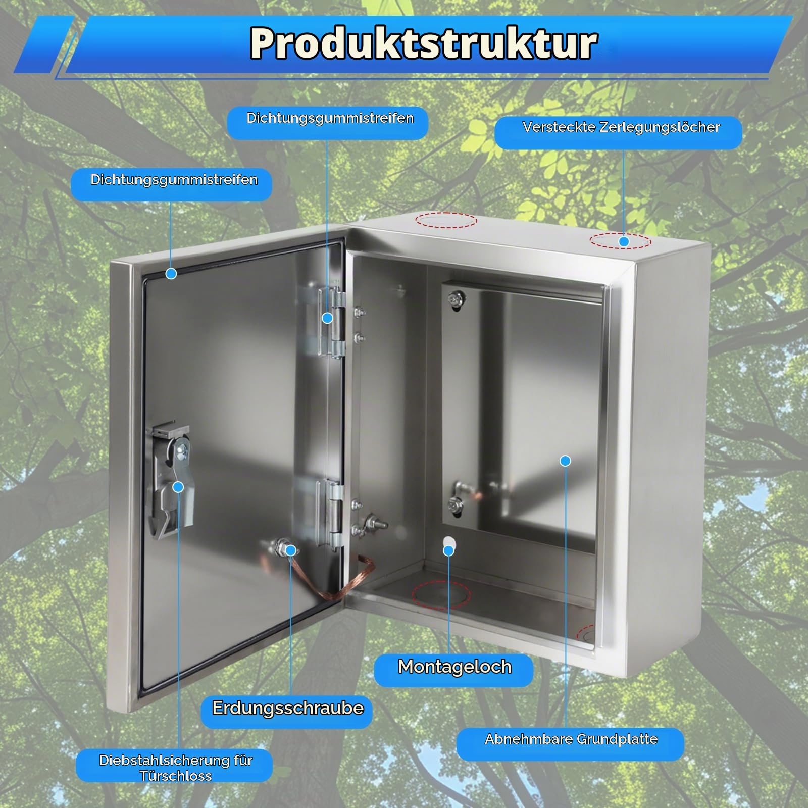 Edelstahl Schaltschrank Verteilerkästen,30x25x16CM IP54 Verteilerkasten Außen Wasserdicht,Wandmontiert mit Schloss Zählerkasten,0.6mm Verdickt Schaltkasten,Stromkasten,Zählerschrank Aufputz