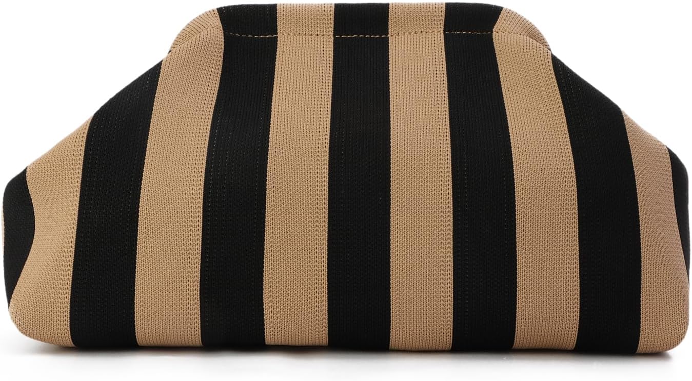 Dumpling Clutch for Women Woven Crochet Beach Vacation Handbag Purse Stylish Striped Bag for Party