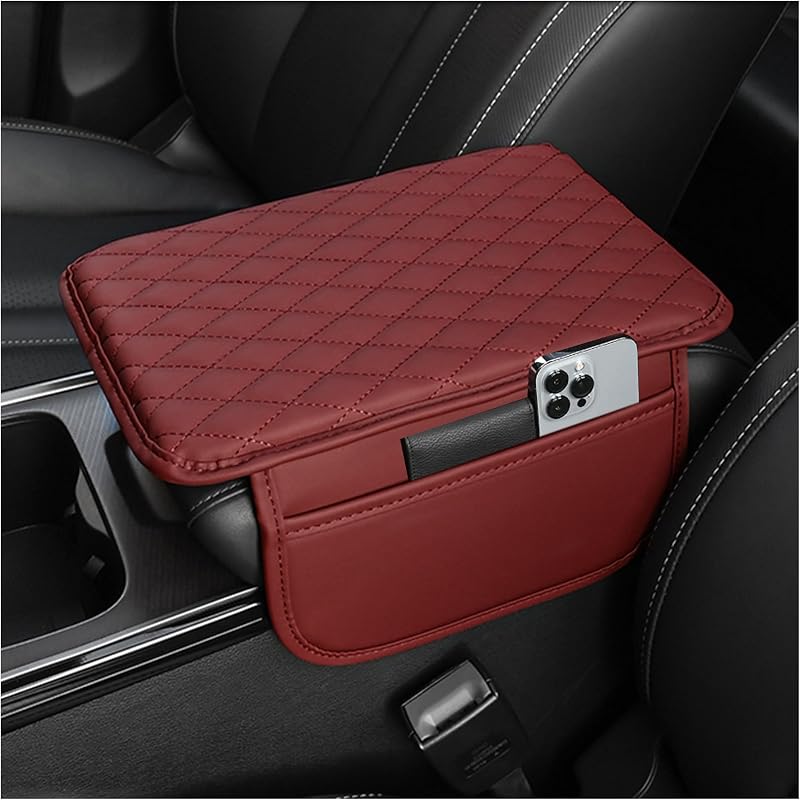 Capa para Console Central Automotivo Stacool em Couro de Microfibra com Bolsos Laterais – Vermelha