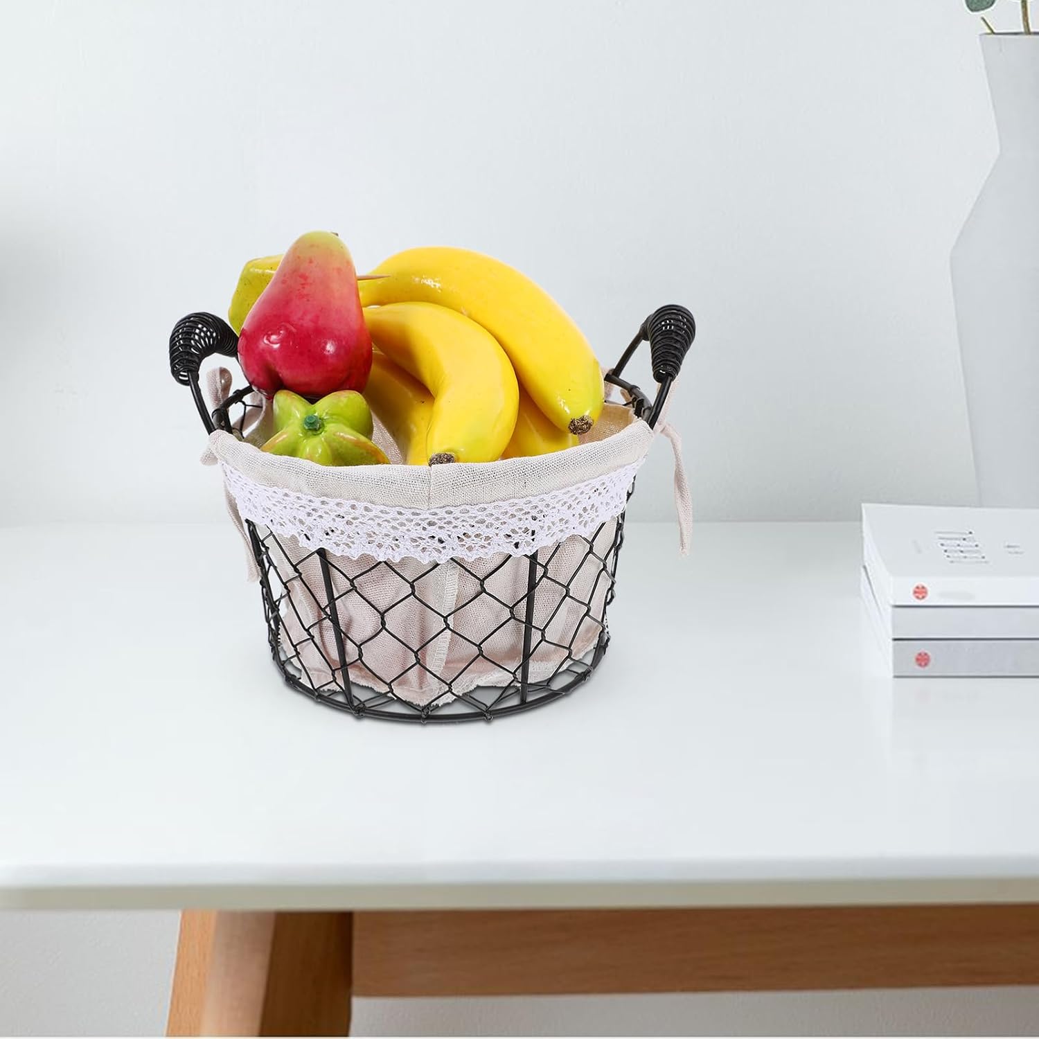 PRETYZOOM Round Wire Basket with Liner for Storage Versatile Decorative Basket for Fruits Eggs and Household Items for Tabletop and Home Organization