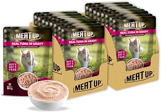 Meat Up Adult Cat Wet Food (50g x 8), 400g + 400g (Free) | Real Tuna in Gravy | Buy 1 Get 1 | Supports Heart & Vision Heal... Price In India
