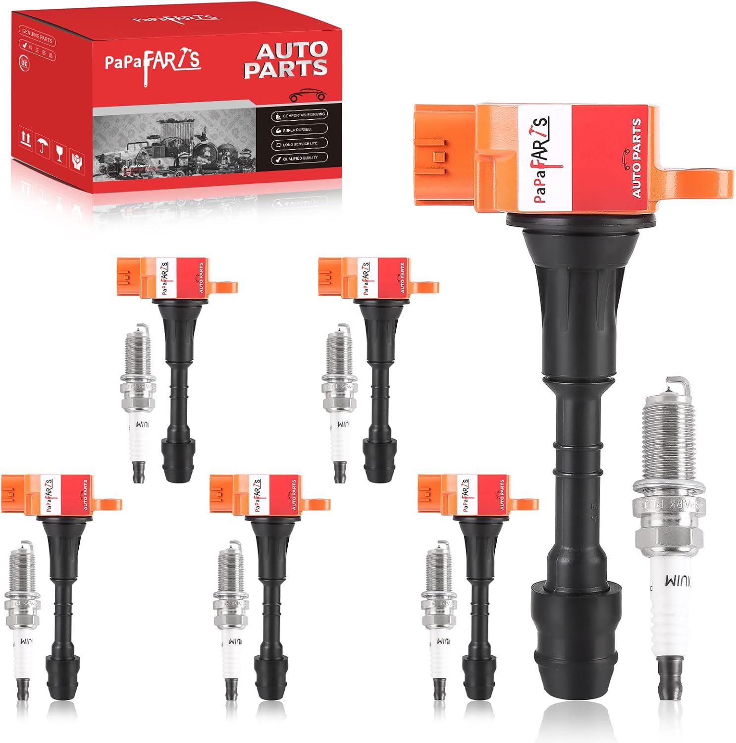 PAPAPARTS Set of 6 Ignition Coil Pack UF349 and Iridium Spark Plug