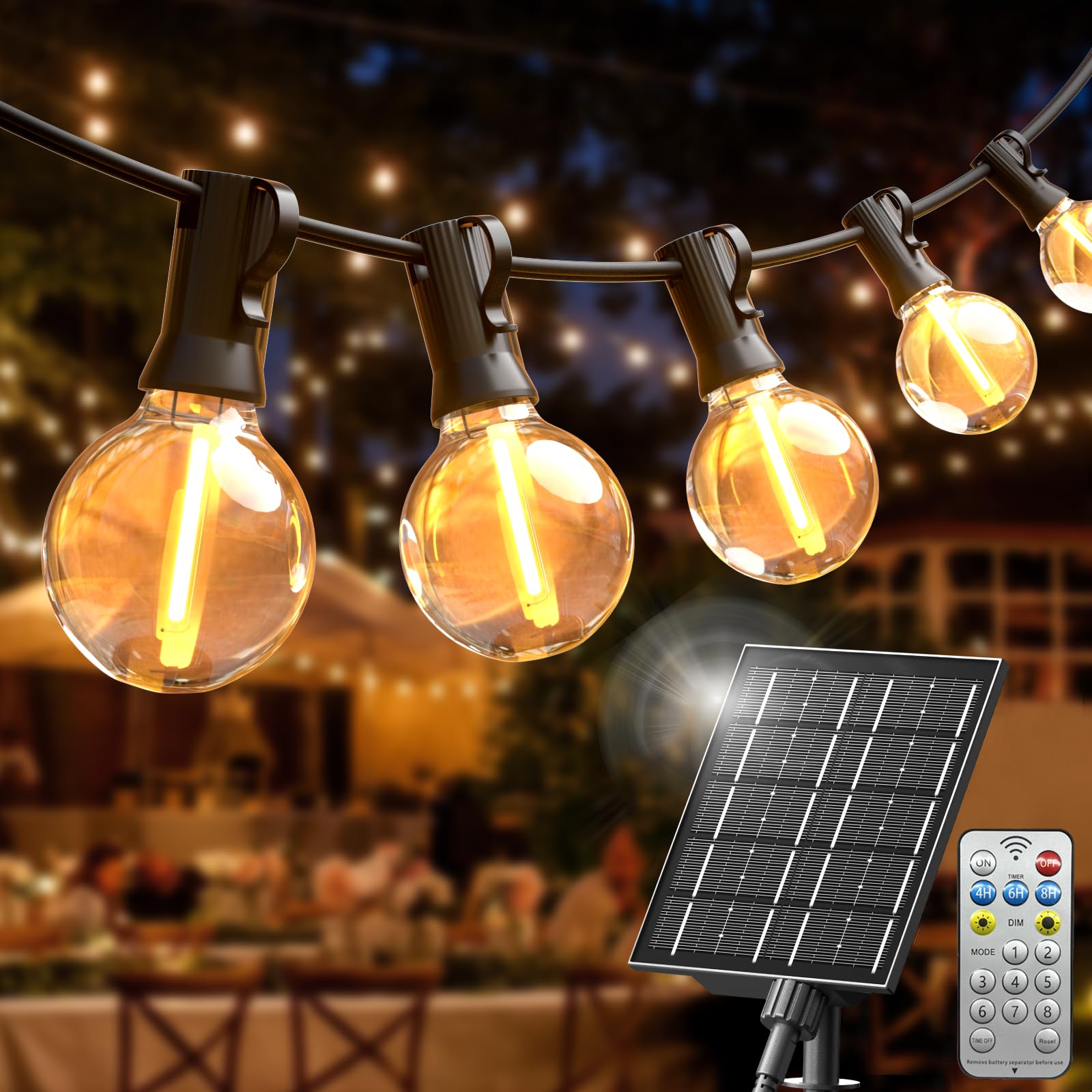 SON4SUN Solar Lichterkette Außen - 20M LED Lichterkette Outdoor mit 30+2 G40 Glühbirnen Aussen - Wasserdicht IP44 Lichterkette Außen Strom für Garten/Terrasse/Hochzeiten/Bistro Partys - Warmweiß