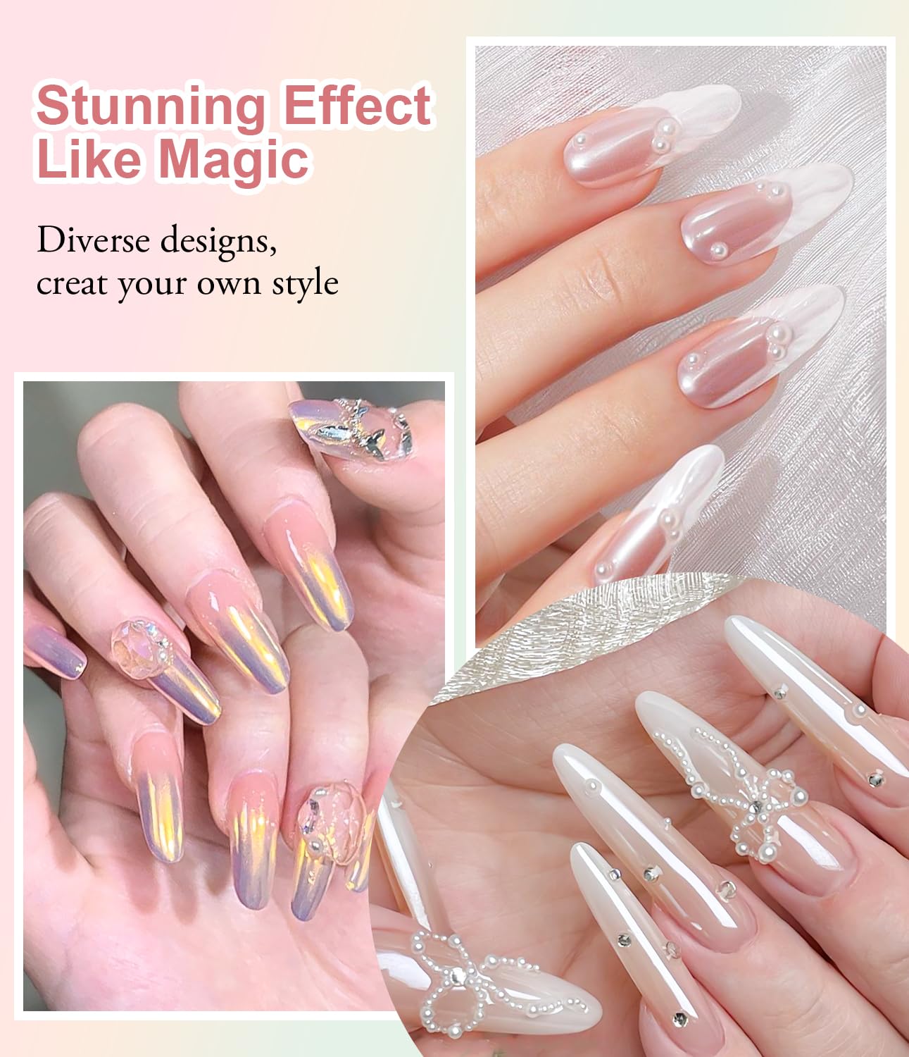 6PCS Chrome Ongles Super Miroir, Poudre Holographique Métal Vernis Gel, Effet Doré Iridescence Aurore Nacrée Pigment, Décoration Salon DIY Nail Art