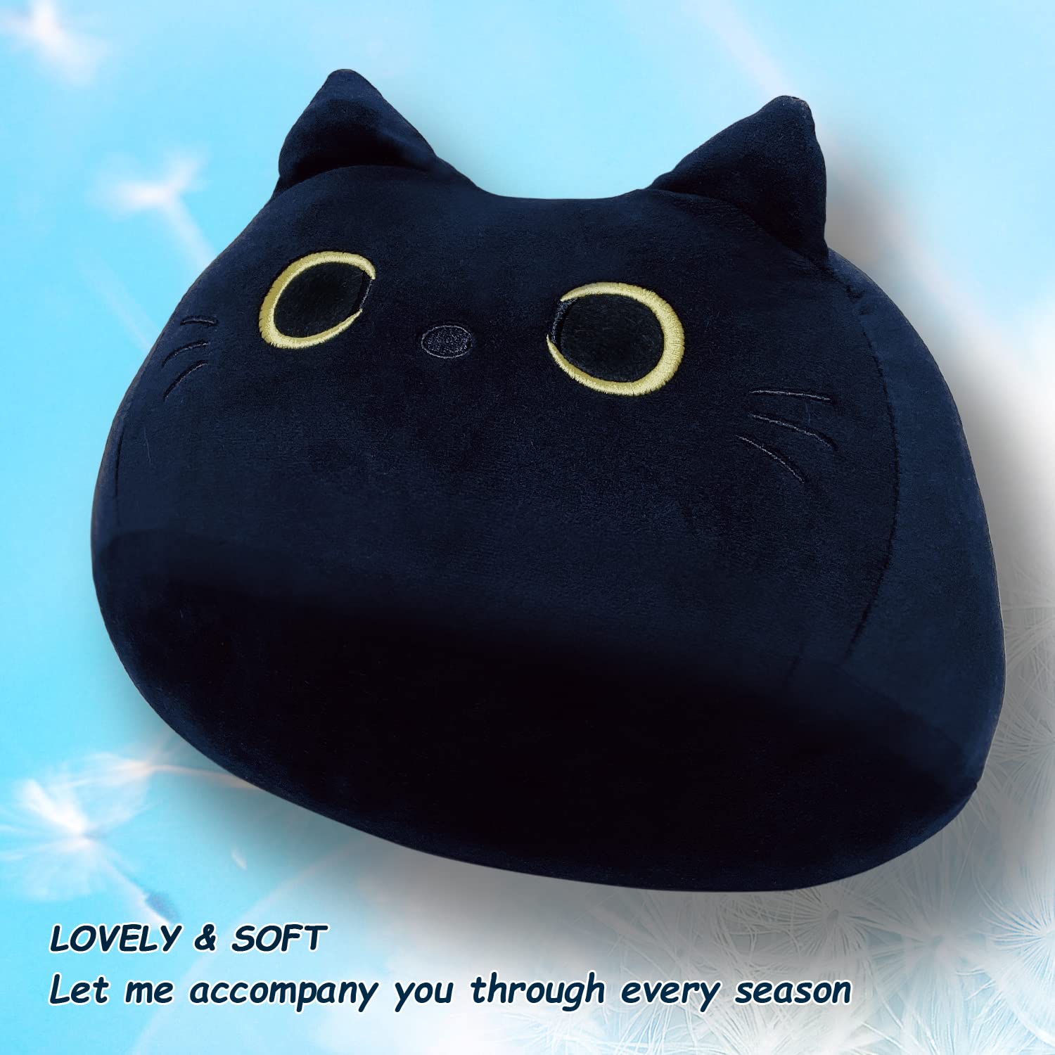 Peluche ​Cuscino Arredo, Kawaii Gatto Sdraiato Peluche Giocattoli Bambola Giocattolo, Gatto Cartone Animato Cuscino Decorativo, Peluche ​Ripiene nero(600g)