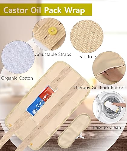 Miniatura 3 de Aceite de ricino orgánico prensado en frío sin refinar, botella de vidrio ámbar con envoltura de aceite de ricino y paño de franela de algodón para