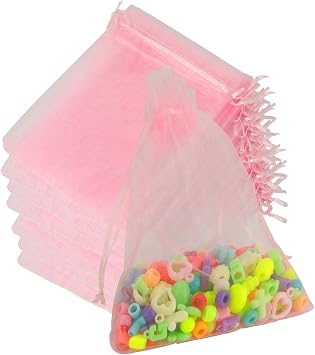 Organza Bags, Organza Bags 5 x 7 Inch, 100 Pcs Pink Sheer Party Favor Mesh Bag with Drawstring, Small Jewelry Gift Candy Bag for Wedding Christmas Birthday Bridal Baby Shower Party Favors Supplies