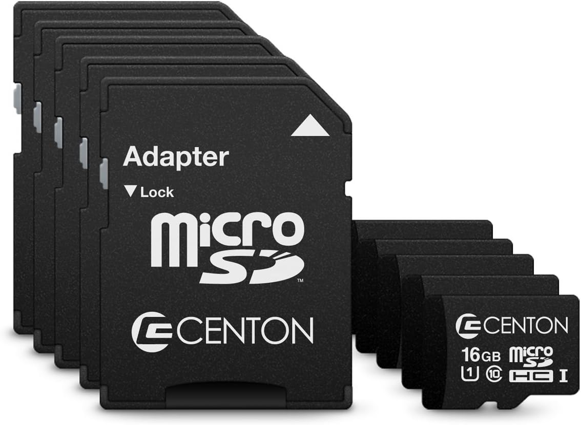 Centon Eelctronics MP Essential Micro SDHC Card, Ultimate Memory Card for Phones, Tablets, Cameras, and More, UHS1, 16GB, 5 Pack Bulk w/Adapter
