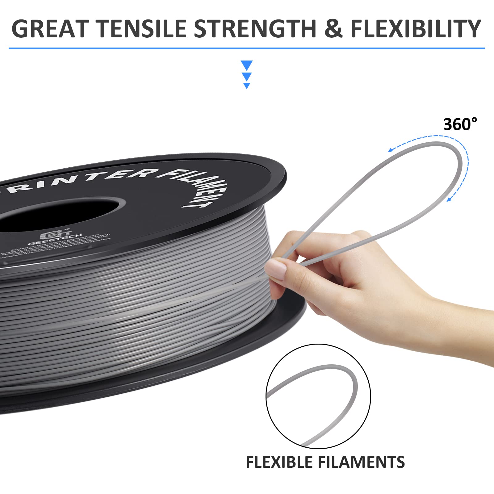 GEEETECH Filamento PLA 1,75 mm, GEEETECH PLA Grigio, Filamento Stampante 3D bobina da 1 kg, 0,02 mm, New PLA Grigio…