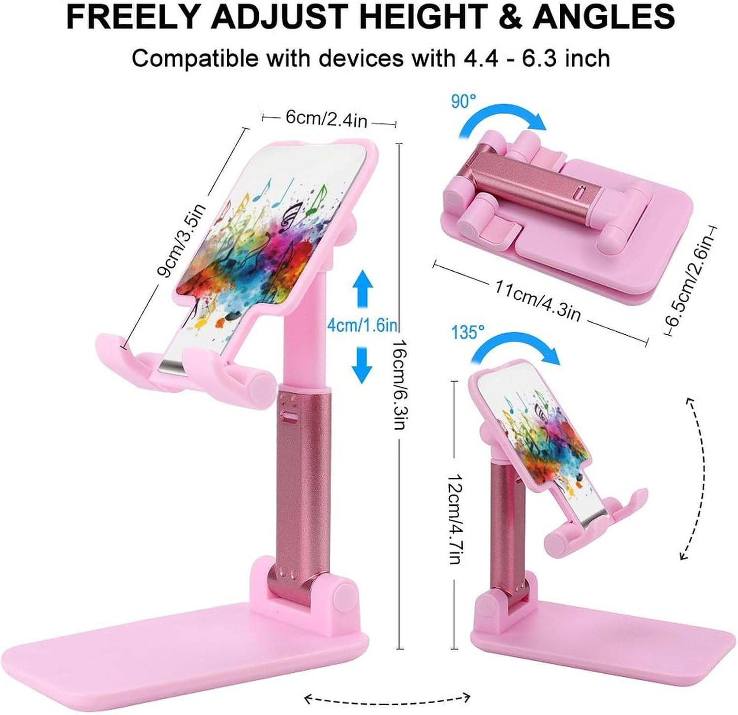 Foldable Phone Stand for Desk Adjustable Cell Phone Stand Colorful Music Phone Holder for Desk ipad Stand Tablet Stand Portable Desktop Phone Holder Cradle Dock for Office image 2