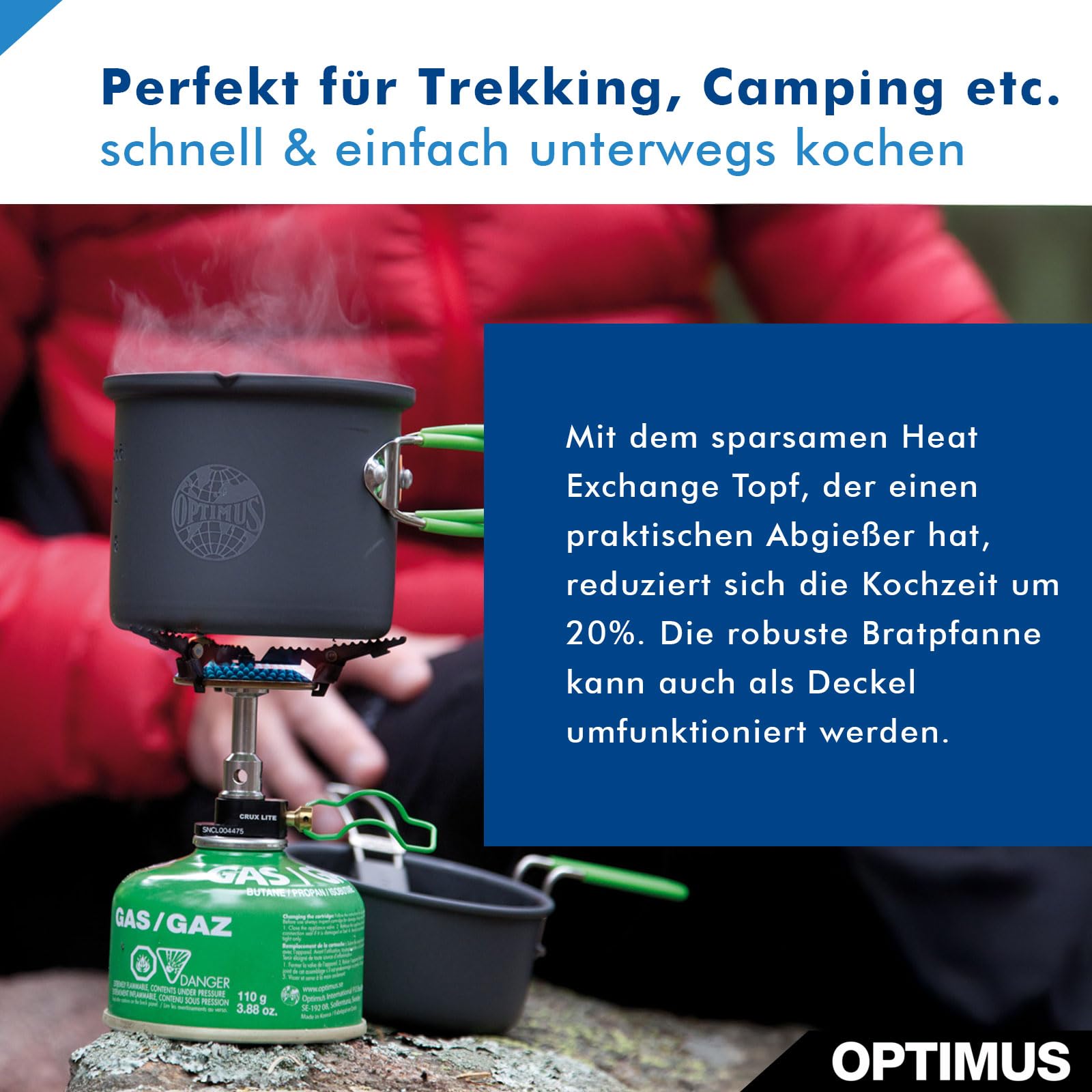 Optimus Terra Solo Kochset – Ultraleichtes 0,6 L Camping Kochgeschirr mit Wärmetauscher & Antihaftbeschichtung | Für 1 Person | 209 g | Aluminium | Kompakt & robust