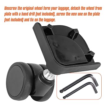 Domiella 2 Pack Luggage Replacement Wheels, Universal Suitcase Swivel Caster Wheels with Rubber Trolley Wheels, OD 50mm