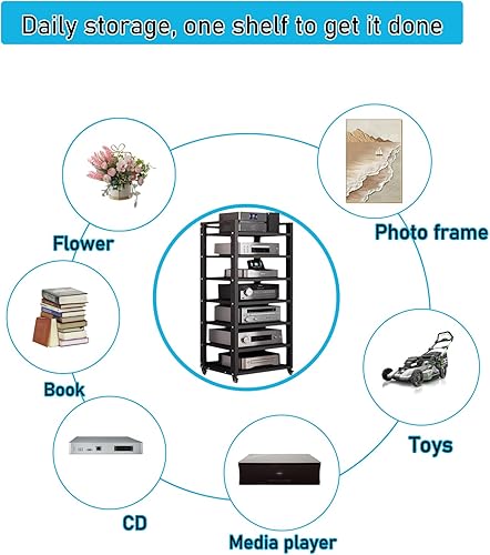 Miniatura 7 de Torre de estante de audio de 7 niveles, reproductor de discos de CD, receptor estéreo, equipo AV, estante de exhibición de gabinete, capacidad de