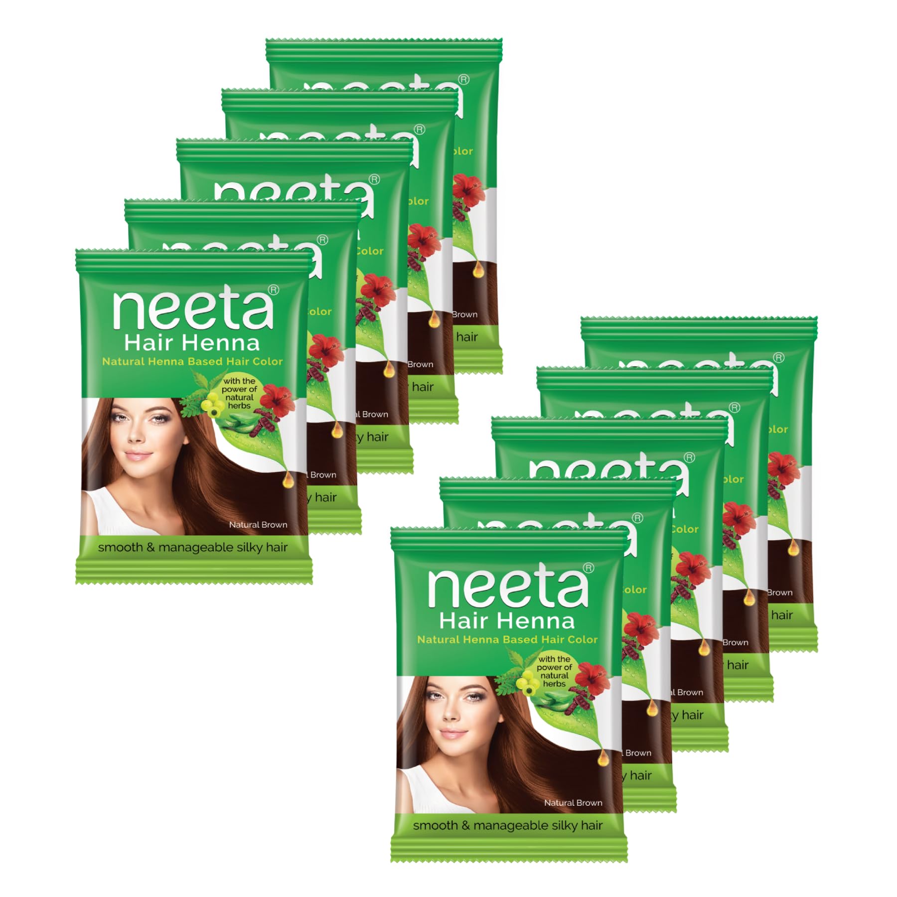 Neeta Hair Henna Colour Natural Brown Hair Color with 5 Natural Herbs, Ammonia Free Hair Colour for Women and Men, Natural Henna Based Hair Color (15g, Pack of 10)-picture-50