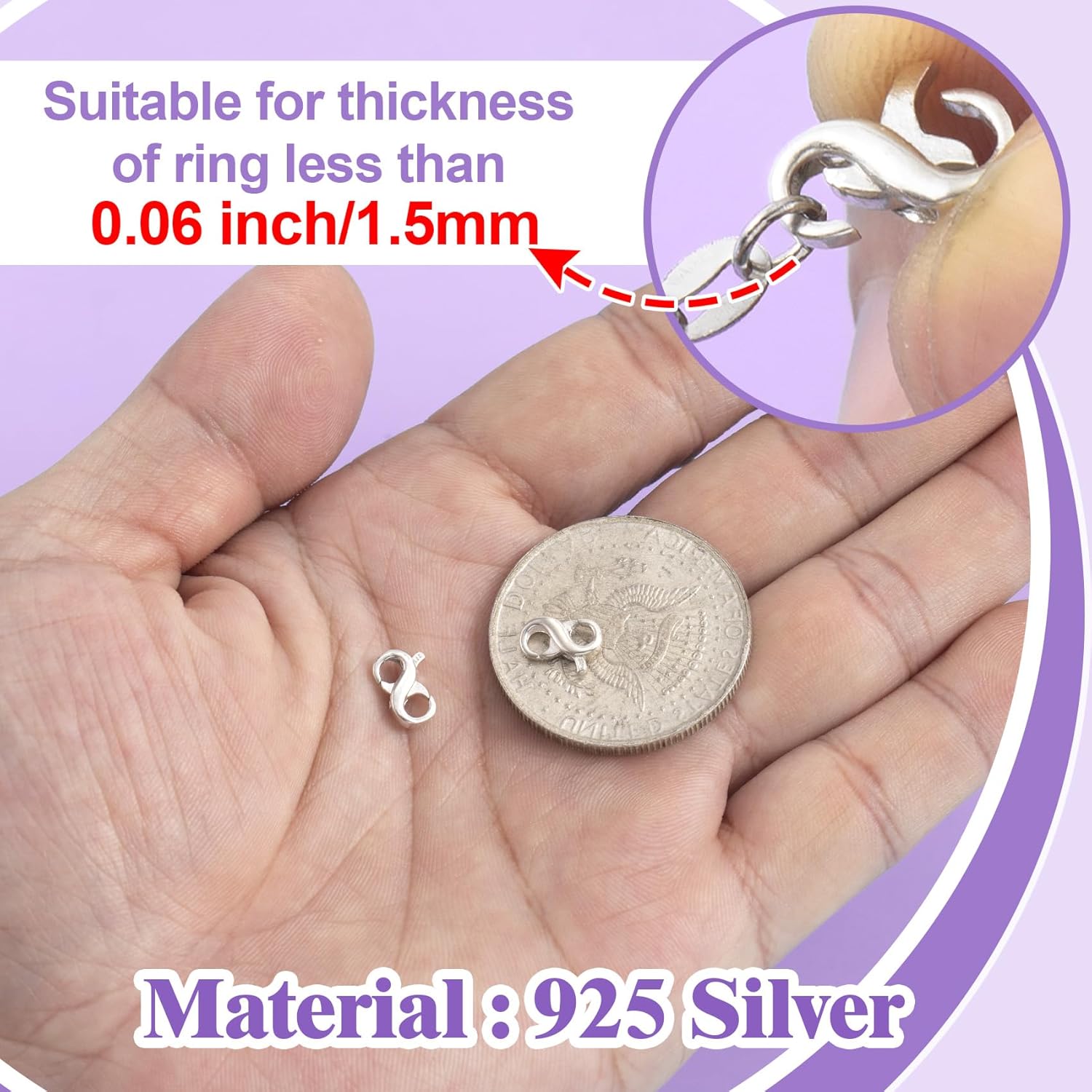 925 Sterling Silver Lobster Claw Clasps, Double Opening Necklace Clasps and Closures, Mini Necklace Bracelet Anklet Extender Connector for Jewelry Making - Image 3