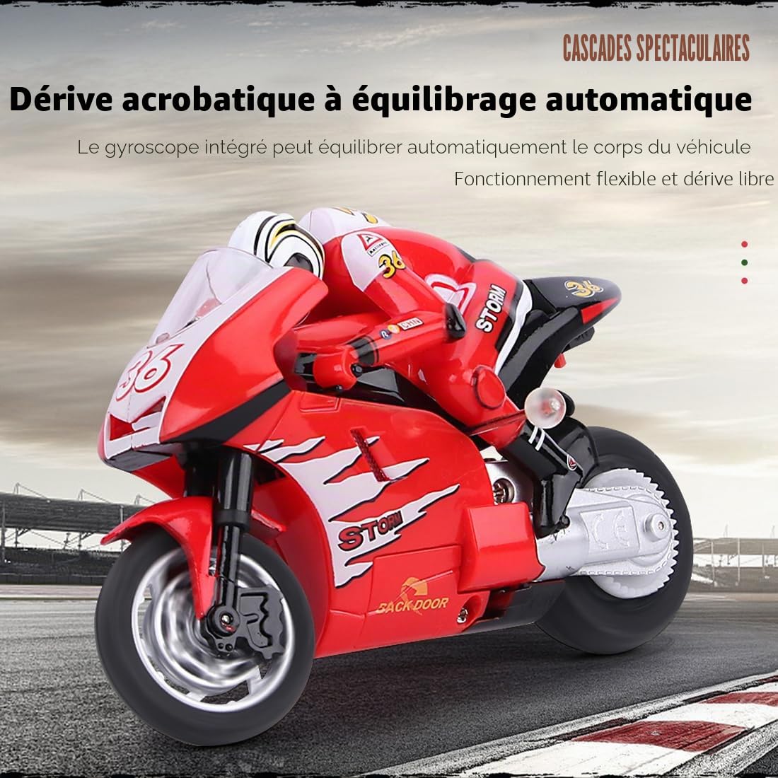 Moto télécommandée 8012 avec gyroscope et cascade, 2,4 G haute vitesse Drift RC moto avec portée de 30 m, direction proportionnelle, pneus tout-terrain en caoutchouc – Vert