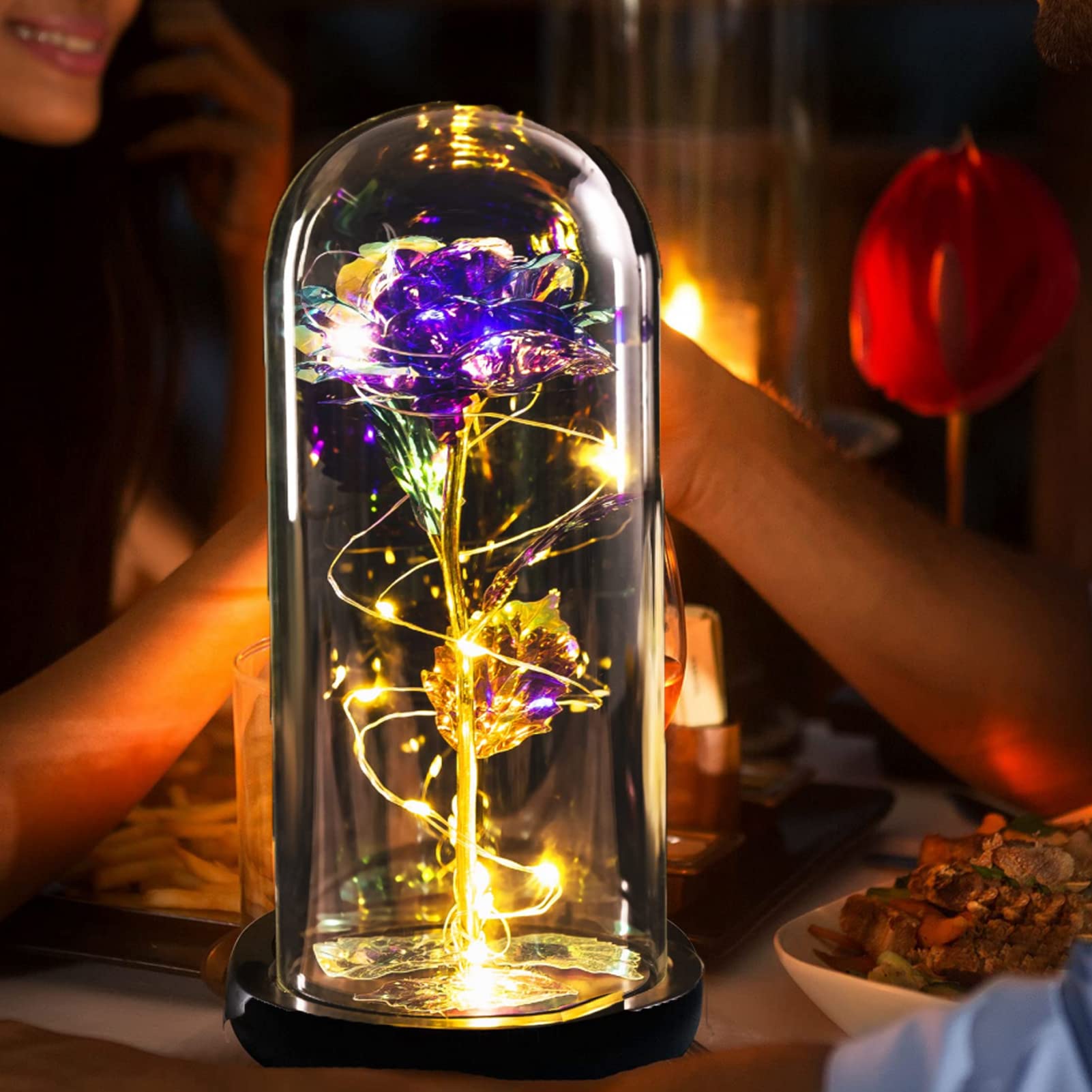 Galaxy Rose Regalo di San Valentino per Lei, Fiori di Rosa con Luce a LED, Fiore Artificiale Rosa Regalo per Donne Mamma Moglie, Fiore Rosa in Cupola di Vetro Regalo per Festa della Mamma, Compleanno
