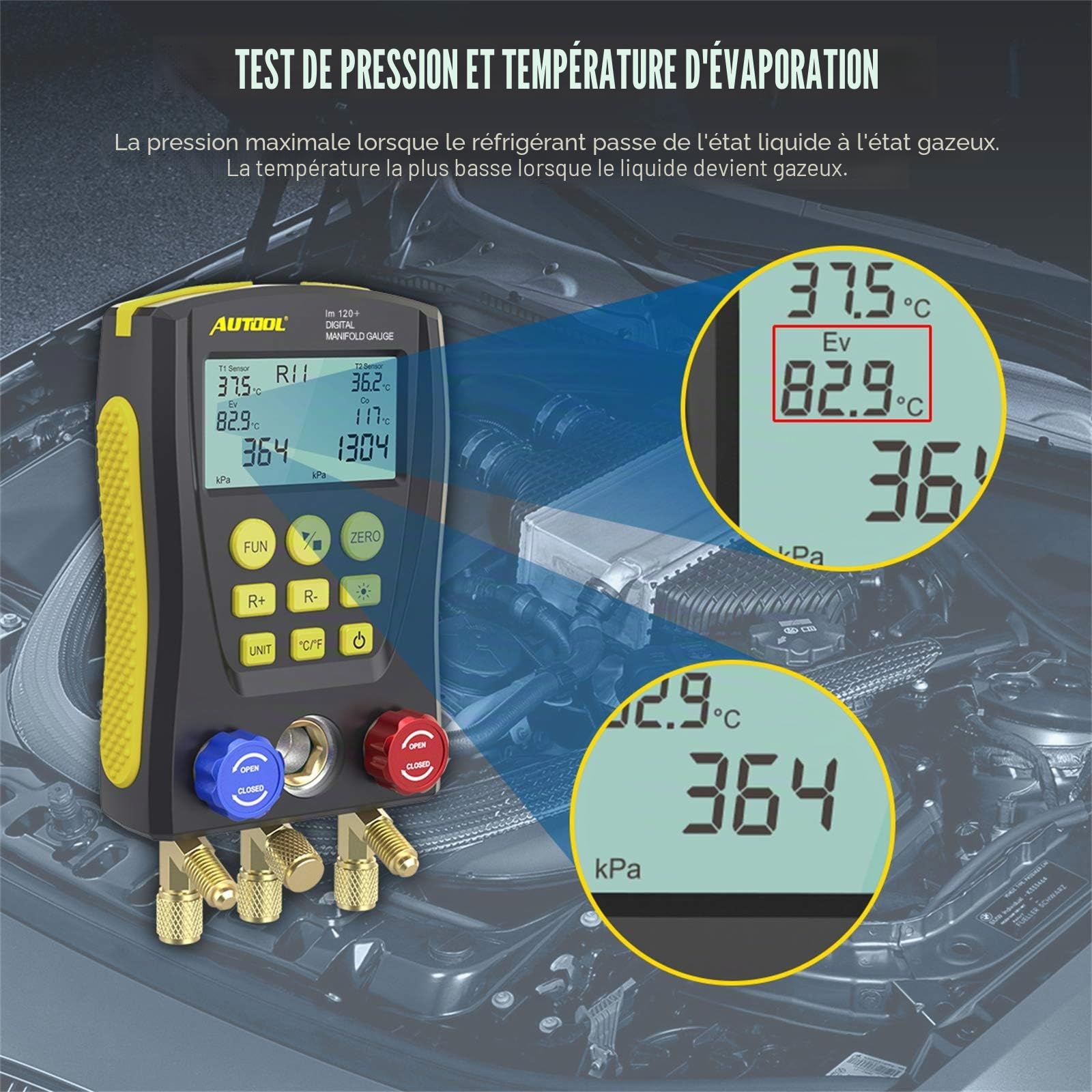 AUTOOL Manomètre Numérique de Réfrigération, Jauge de Réfrigération Système HVAC Testeur de Fuite de Température de Pression de Vide du Réfrigérateur Climatiseur