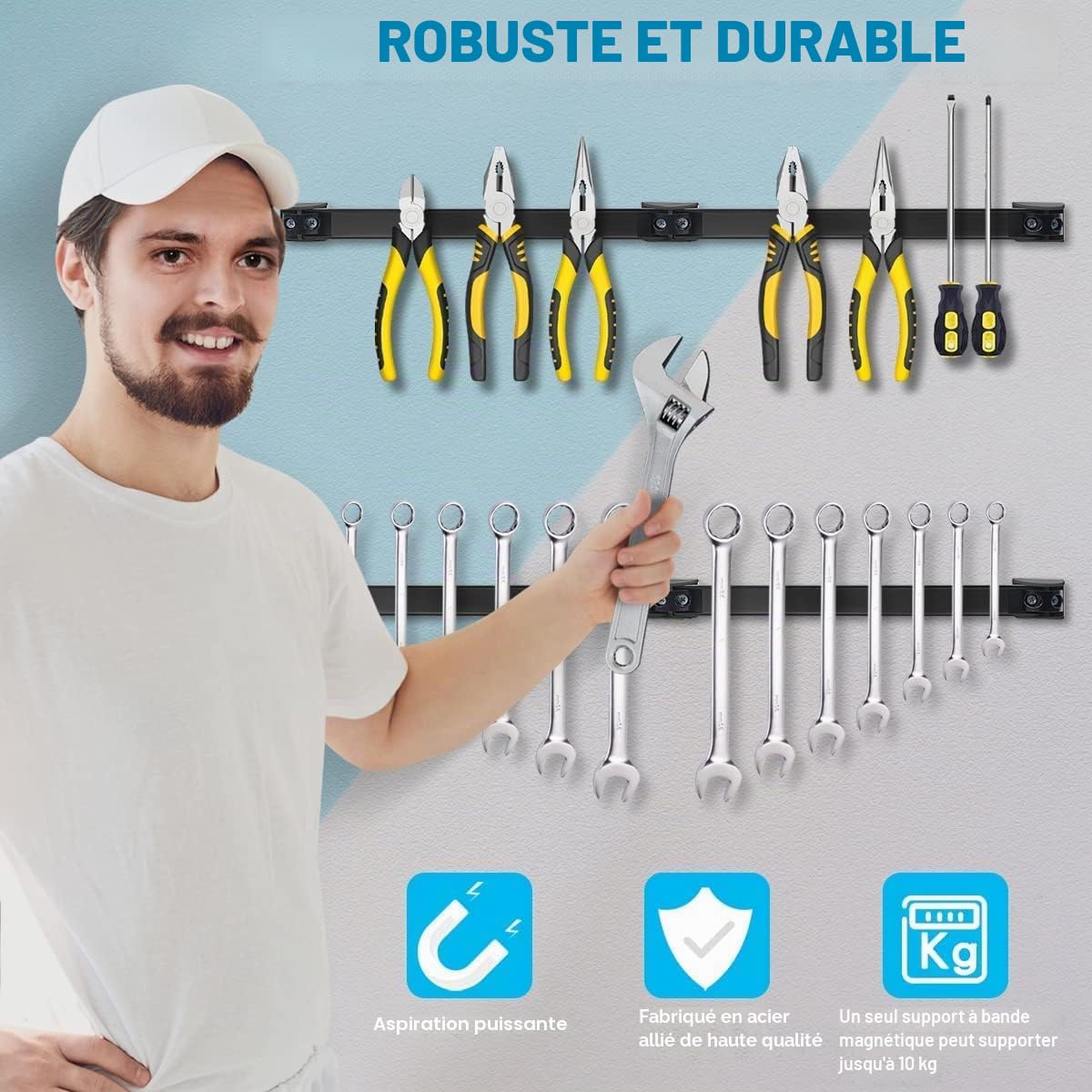 Storystore Lot de 5 Barres Magnétiques pour Outils Barre Aimantée Puissant 40cm Barre Magnétique pour Rangement d'Outils de Garage Maison Atelier