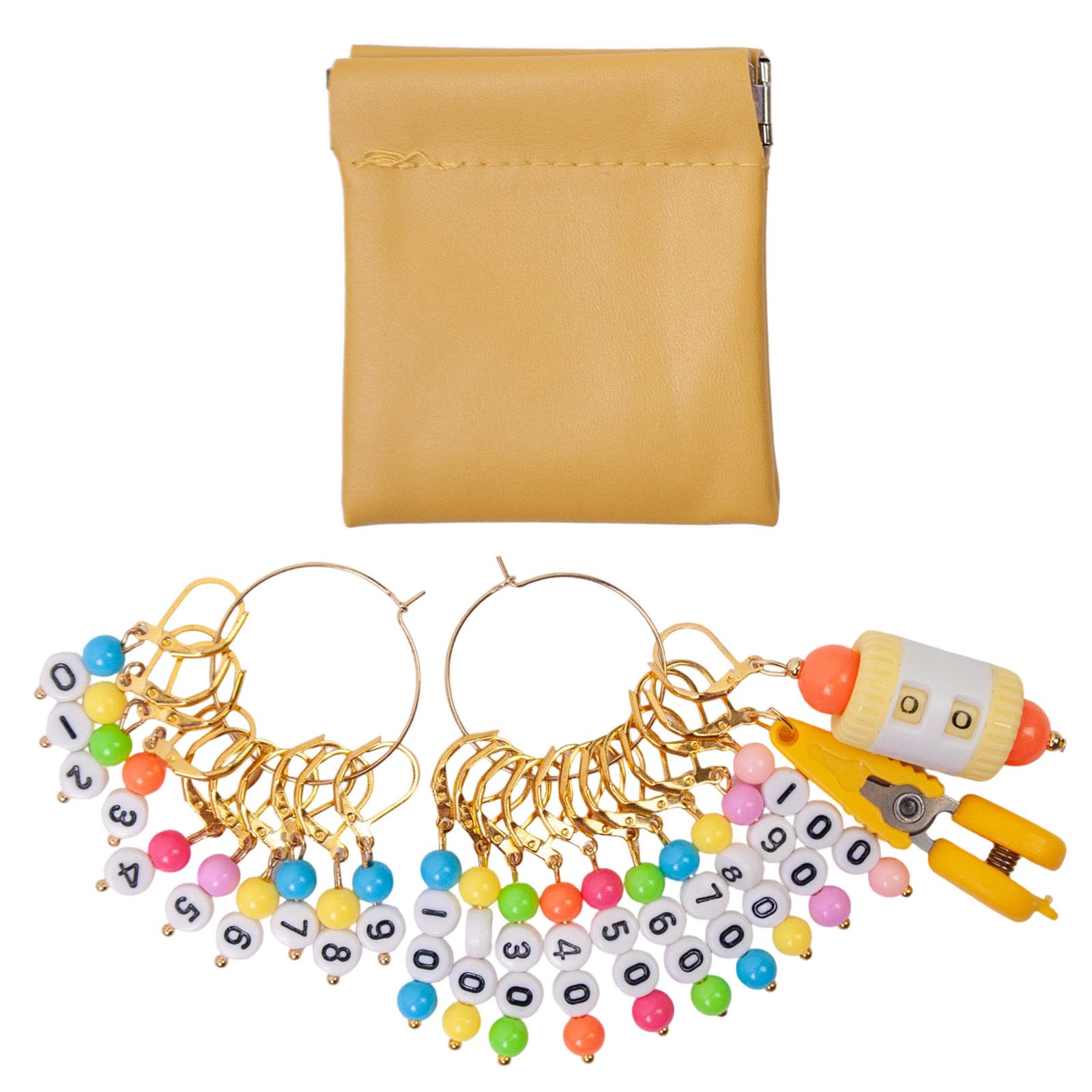 MZRAN 10Pcs Number Beaded Stitching Marker Charm With Knitting Counter And Small Scissors For Knitting Weaving Jewelry Making Metal Stitching Markers