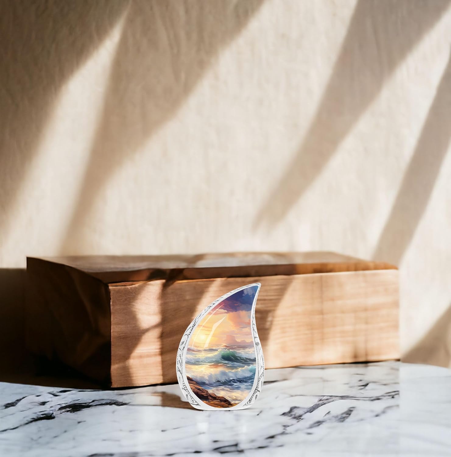 Mini Sunset Over Ocean Waves Teardrop Keepsake Urns - 3 Inch, 2 Pcs for Adults & Mother - Cremation Urns for Human Ashes
