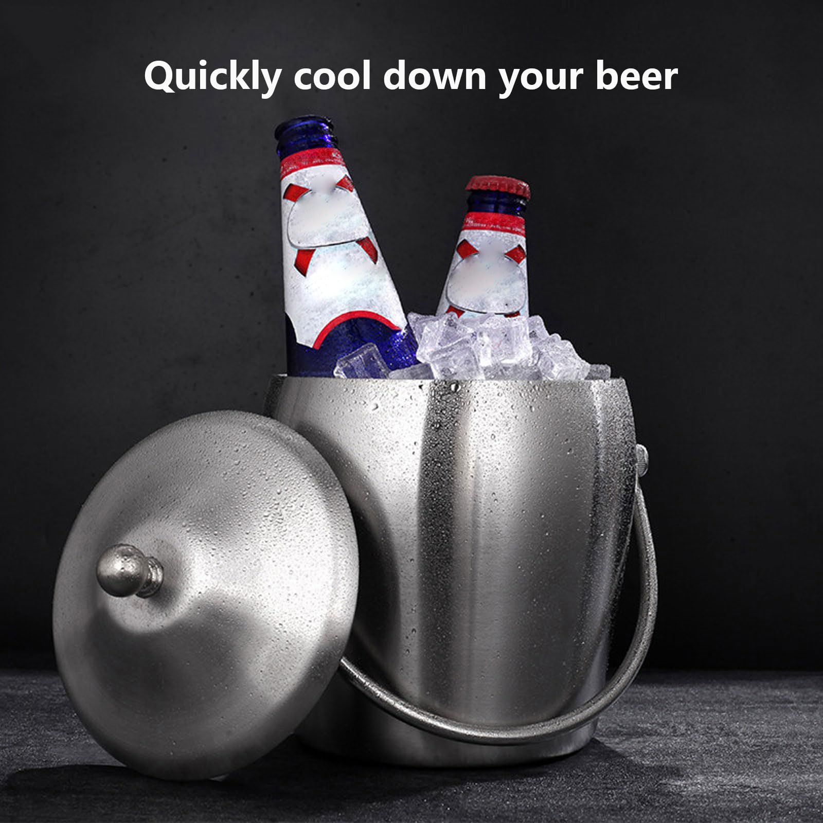 AIZYR Cubos De Hielo Aislados Cubos De Hielo con Pinzas, Cubos De Hielo De Doble Pared Mantener La Congelación Cubo De Fiesta Barril De Vino Casa del Bar De Fiestas,1.2L