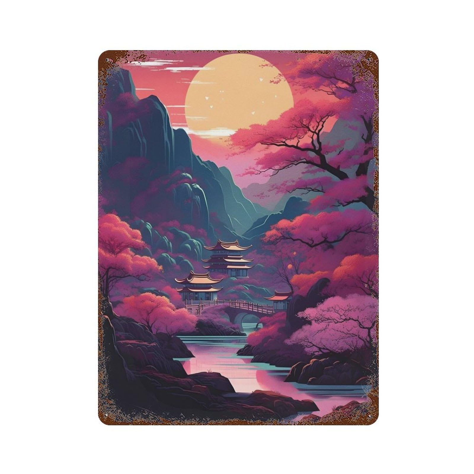 Fantasy Landscape 59 Rusty Metal Tin Sign 15.7"x11.8", Ideal for Pub, Kitchen And Man Cave Decor