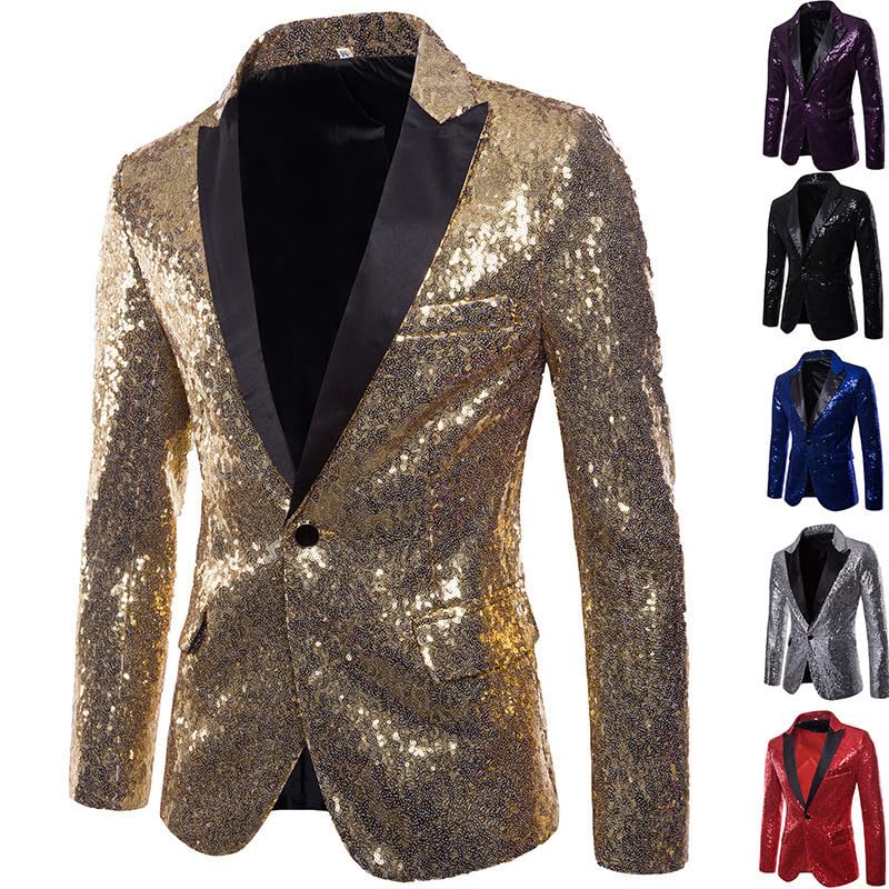 Men's Performance Dress Shiny Sequined Suit Classic Fit 1 Button Wedding Prom Tuxedo Jacket Party Dinner Blazer3