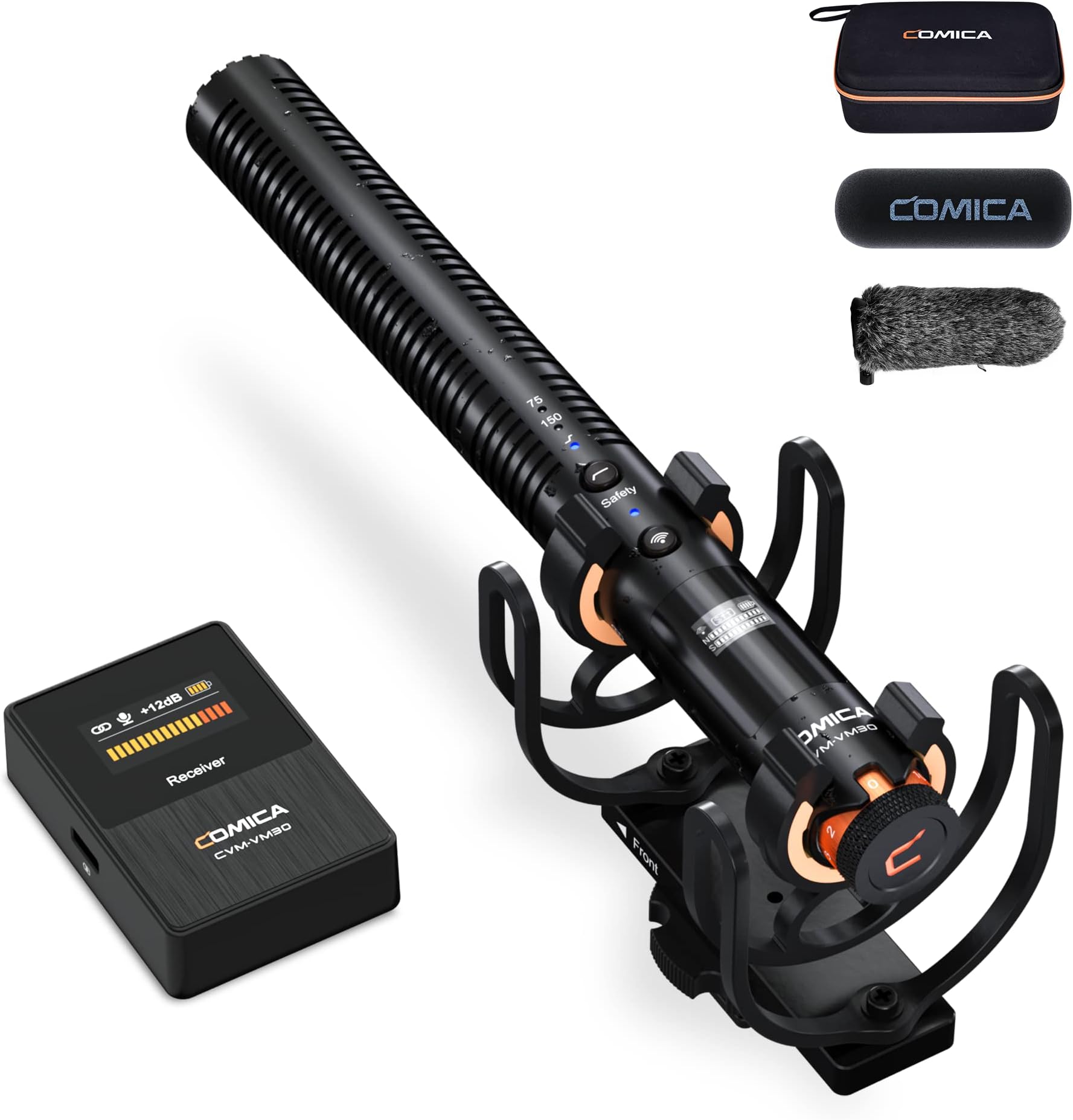 comica VM30 Video Gun Microphone Wireless + Wired Dual Mode [USB-C & Ultra Unidirectional & 75/150Hz Low Cut] External Microphone for Camcorders, Smartphones, and PCs