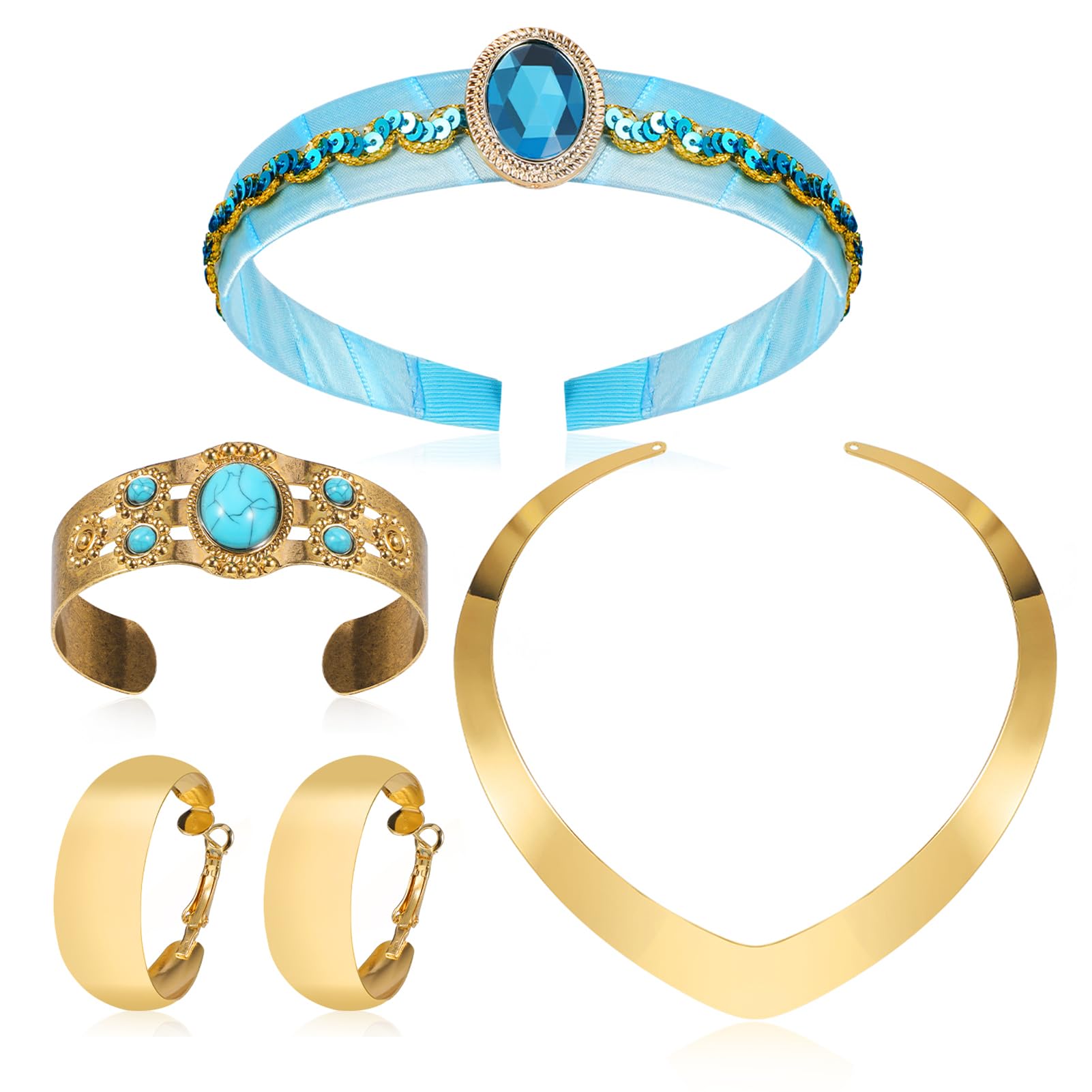 HOWAF Princess Costumes for Girls Women, Princess Tiara Headband Bracelets Necklace Earrings Jewellery Sets for Fancy Dress Accessories, Halloween Costumes for Women Girls