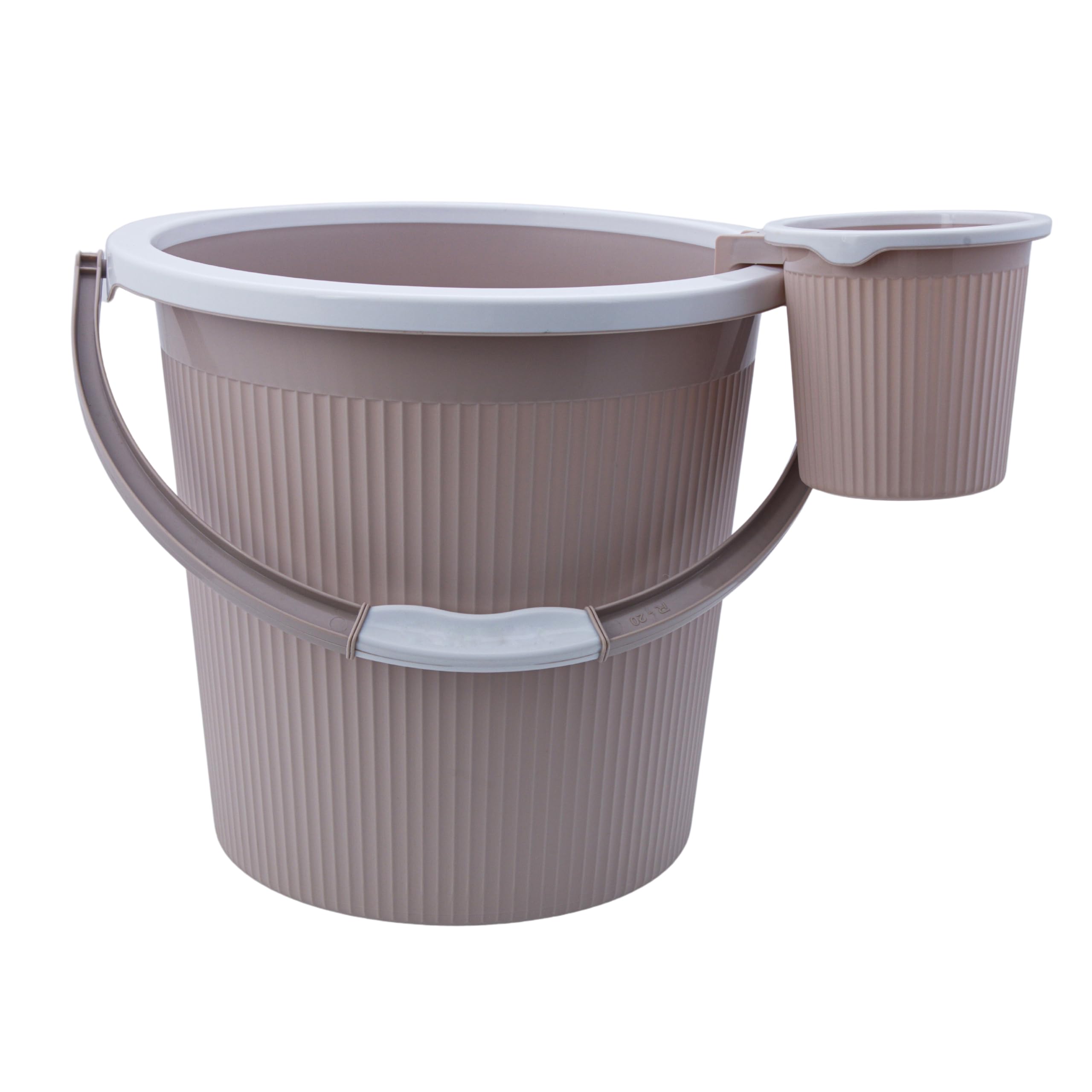 AIR O MATIC New Plastic Round Double Moulded Unbreakable 18 LTR Bucket + 1 LTR Mug Bathroom Set (Desert Rose)